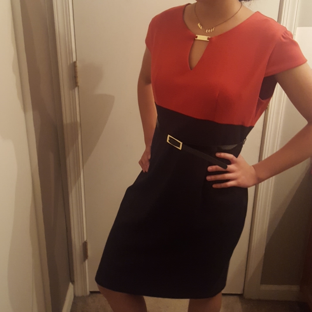 Waist Belted Color Block Dress